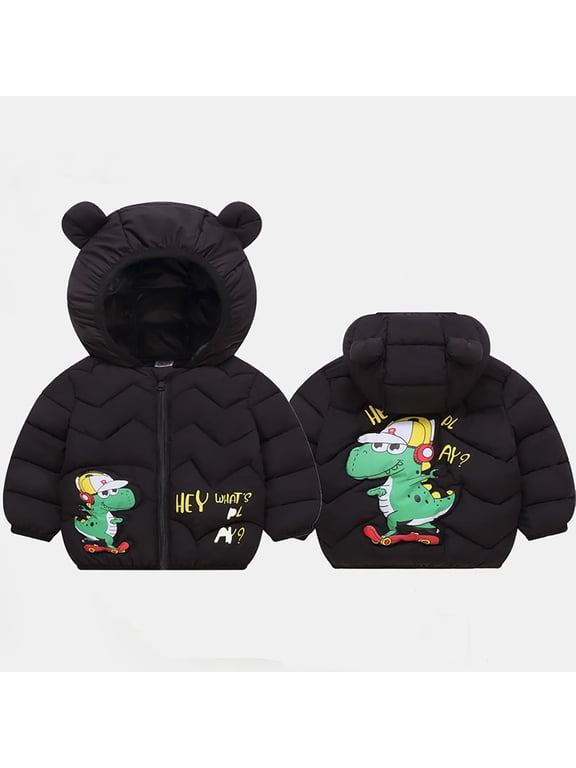 Toddler Girl Winter Coat Puffer Jacket Boys Cartoon Print Full-Zip Long Sleeve Lightweight Kids Warm Winter Coat Outerwear Warm Bear Hooded Outdoor Coats 3-4 Years Girl Jacket