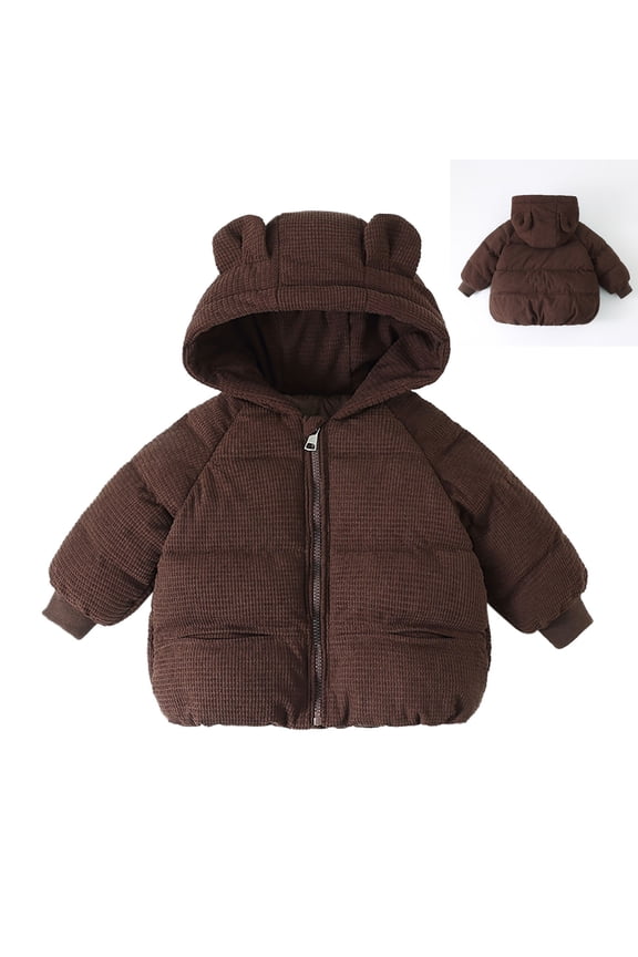 Toddler Girl Winter Coat Puffer Jacket Boys Full-Zip Long Sleeve Kids Warm Winter Coat Outerwear Bear Hooded Down Jacket 3-4 Years Winter Jacket