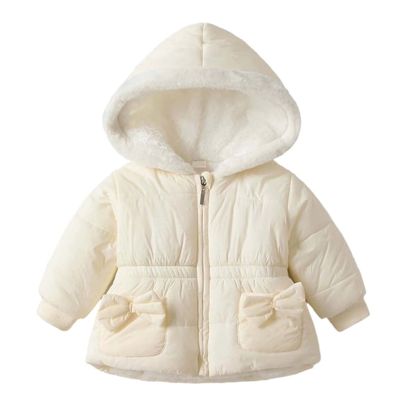 Toddler Girls Winter Coats Kids Puffer Jacket Fleece Full-Zip Long Sleeve Thicken Kids Warm Winter Coat Outerwear Warm Hooded Outdoor Coats 2-3 Years Jacket Girls