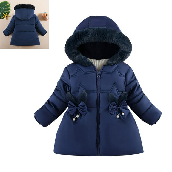Toddler Girl Winter Coat Puffer Jacket Kids Zipper Long Sleeve Windproof Jacket Outwear Hooded Jackets Winter Clothes for Baby Girl 18-24 Months