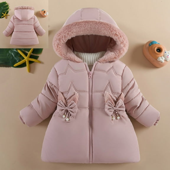 Toddler Girl Winter Coat Warm Puffer Jackets Kids Full-Zip Long Sleeve Windproof Down Jacket Hooded Down Jacket Baby Warm Clothes 18-24 Months