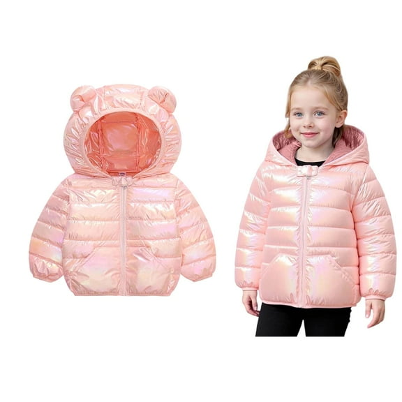 Toddler Girl Winter Coat Warm Puffer Jackets Kids Zipper Long Sleeve Windproof Down Jacket Hooded Down Jacket Baby Girl Clothes Winter 18-24 Months