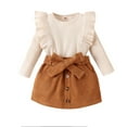 thumbnail image 1 of Toddler Girl Winter Fall Outfit Long Sleeve Knitted Ruffle Sweater Top Belt Mini Skirt with Pocket 9M-4Y, 1 of 5