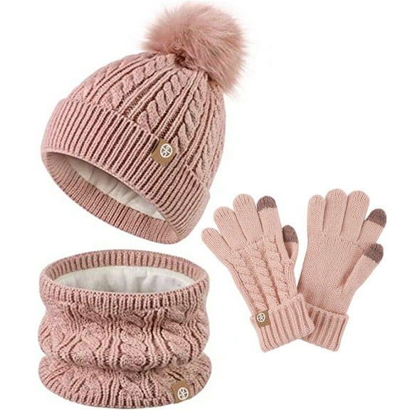 Toddler Girl Winter Hat and Gloves Set Kids Winter Hat Scarf Gloves 3 Pcs Winter Hat and Glove Set Cold Weather Knit Beanie Long Tassel Scarf with Fleece Lining for Boys Girls Age 1-7 Years Old, Pink