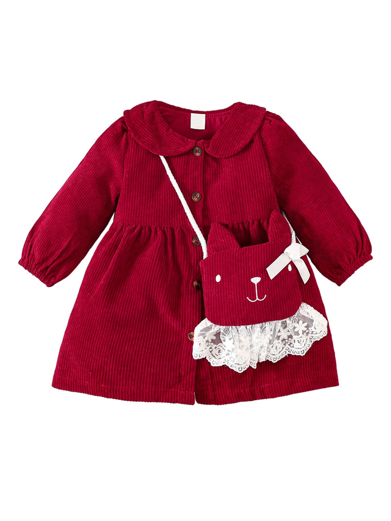 Toddler Girl Winter Jacket Cute Corduroy Coat and Crossbody Bag