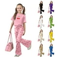 thumbnail image 1 of Toddler Girl's 2 Piece Cherries Leopard Print Outfits Valentine's Day Short Sleeve Tee Top And Flare Bell Bottom Pants Pink 12 Y-13 Y, 1 of 6