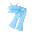thumbnail image 1 of Toddler Girl's 2 Piece Summer Outfit Floral Front Ruffle Hem Cami Tops and Bell Bottoms Flare Pant Set for 2-8 Years, 1 of 2