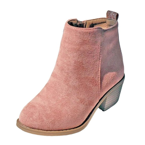 Toddler Girl's Ankle Boots Kids Chunky Mid Heel Fashion Rhinestone Dress Booties with Side Zipper