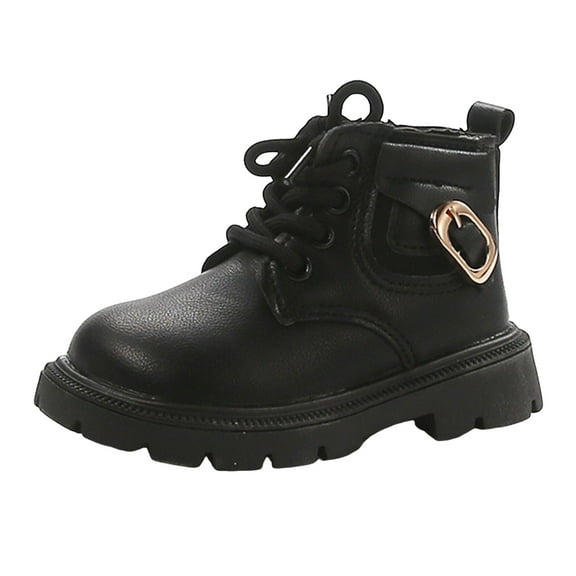 Toddler Girl's Black Ankle Boots Toddler Wide Toe Box Lace Up Combat Boots Comfortable Slip On Platform Lug Sole Booties