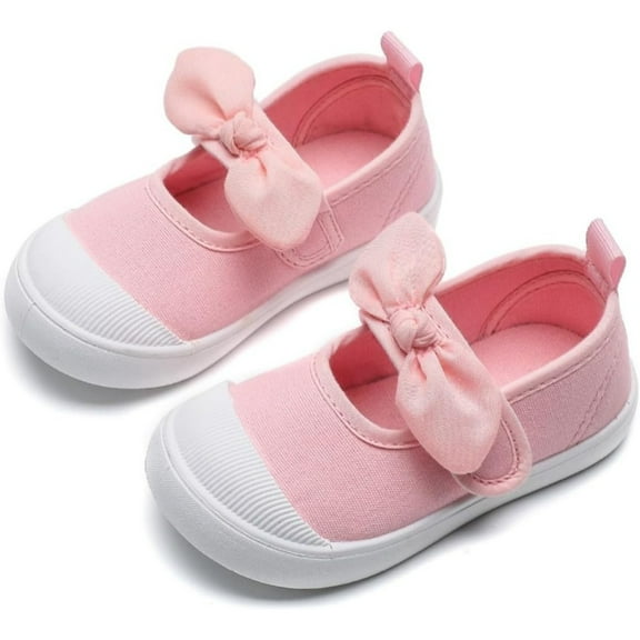 Toddler Girl's Canvas Sneakers Bowknot Mary Jane Flat Walking Shoes for Baby Kids School Uniform Dress Shoes
