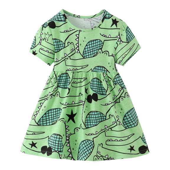 Toddler Girl's Cartoon Pattern Short Sleeve Dresses Kids Sundress For Casual Dress,Size 4 Years