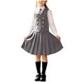 thumbnail image 1 of Toddler Girl's Collar Long Flounce Sleeve Patchwork Dress Button Preppy A Line Dresses, 1 of 5