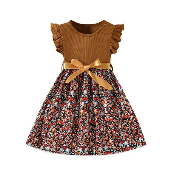 Toddler Girl's Dress Ruffle Sleeveless Swing A-Line Tunic Shirt Dresses Summer Flowy Sundress Knit Patchwork Tank Dress 2-8 Years