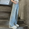 thumbnail image 1 of Toddler Girl's Elastic Waist Wide Leg Cargo Jeans Baggy Denim Pants with Flap Pocket Y2k Ripped Straight Leg Teen Girl Jeans No Holes, 1 of 7