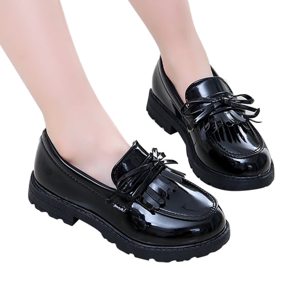 Toddler Girl’s Flat Dress Shoes Loafers School Uniform Mary Jane Shoes Comfortable Non Slip Sole Thick Casual Comfortable Oxfords Black Size 6.5 Toddler