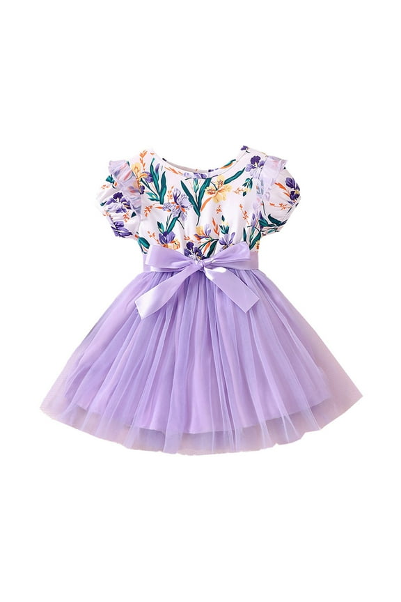 Toddler Girl's Floral Fly Sleeve Dresses Kids Tulle Princess Dress Sundress For Casual Dress Clothes Easter Dress Size 6 Bunny Dress Kids Clothes Girls 5-6 Years Ballet Dress for Toddler Girls 2