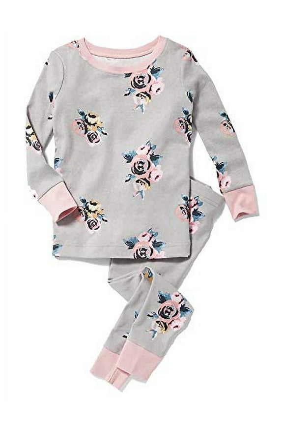 Toddler Girl's Gray and Rose Floral Cotton Pajama Set (Size 3T)