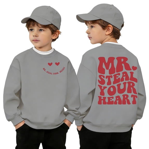 Toddler Girl's Mr Steal Your Heart Print Fashionable Graphic Crewneck Hoodies Sweatshirt Boys' Girls Sports Hoodies Sweatshirt Grey 5 Y-6 Y