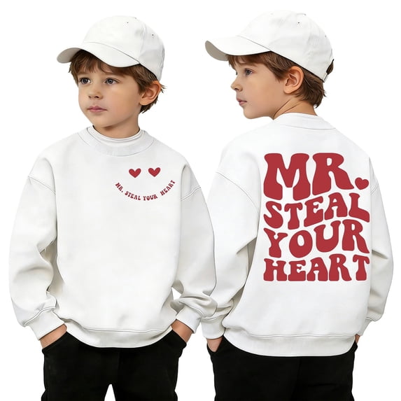 Toddler Girl's Mr Steal Your Heart Print Fashionable Graphic Crewneck Hoodies Sweatshirt Boys' Girls Sports Hoodies Sweatshirt White 5 Y-6 Y
