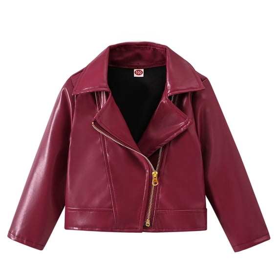 Toddler Girl's PU Leather Jacket Zip Up Long Sleeve Collared Biker Outerwear Lightweight Coat Streetwear 2-8 Years