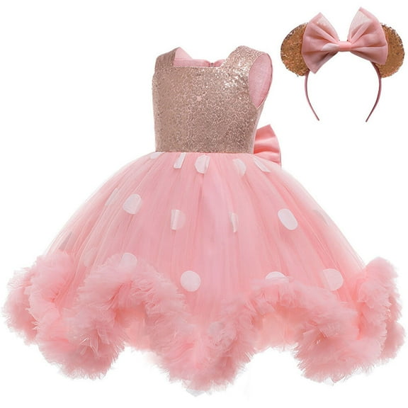 Toddler Girl's Polka Dots Sleeveless Tutu Dress Wedding Party Gown Headband