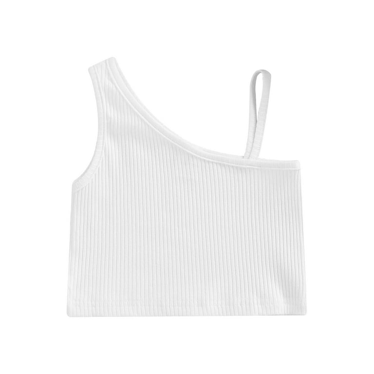 Toddler Girl's Ribbed Knit Camisole Sleeveless Sloping Shoulder Crop Cami  Tank Tops White , 2-3 Years