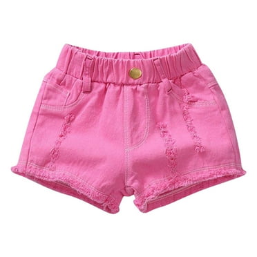 Toddler Girl's Ripped Jean Shorts Elastic Waist Wide Leg Denim Shorts with Pockets Casual Baggy Solid Color Summer Jean Shorts 1-15 Years