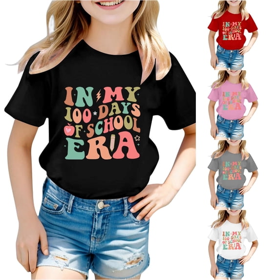 Toddler Girl's Short Sleeve Crew Neck Tops Graphic Print Tee for School Season Casual Top Size 3-4T , Black
