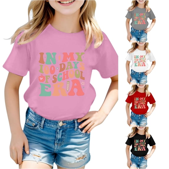 Toddler Girl's Short Sleeve Crew Neck Tops Graphic Print Tee for School Season Casual Top Size 3-4T , Pink