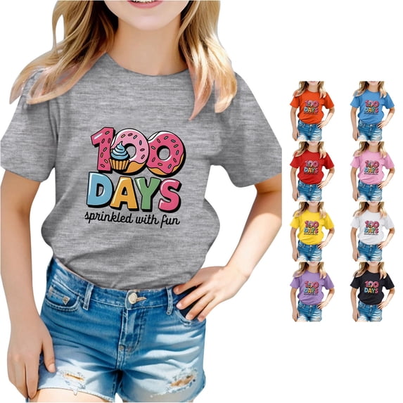Toddler Girl's Short Sleeve Crew Neck Tops Letter Print Tee for Back To School Soft Casual Top Size 3-4T , Gray