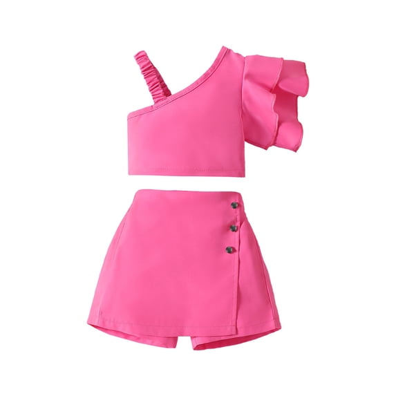 Toddler Girl's Skirt Sets Summer Outfits Ruffle Sleeveless Tops And Belt Skirts With Pocket Clothing Set
