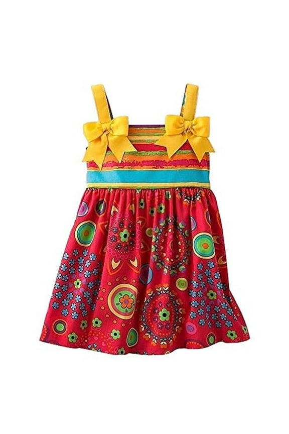 Toddler Girl's Striped Floral Ribbon and Bows Dress Sundress, Size 3T