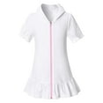 thumbnail image 1 of Toddler Girl's Swim Cover Up Hooded Zip Up Bathrobe With Pockets Short Sleeve Bathing Suit Beach Dress Coverups Size 4-5T, 1 of 8