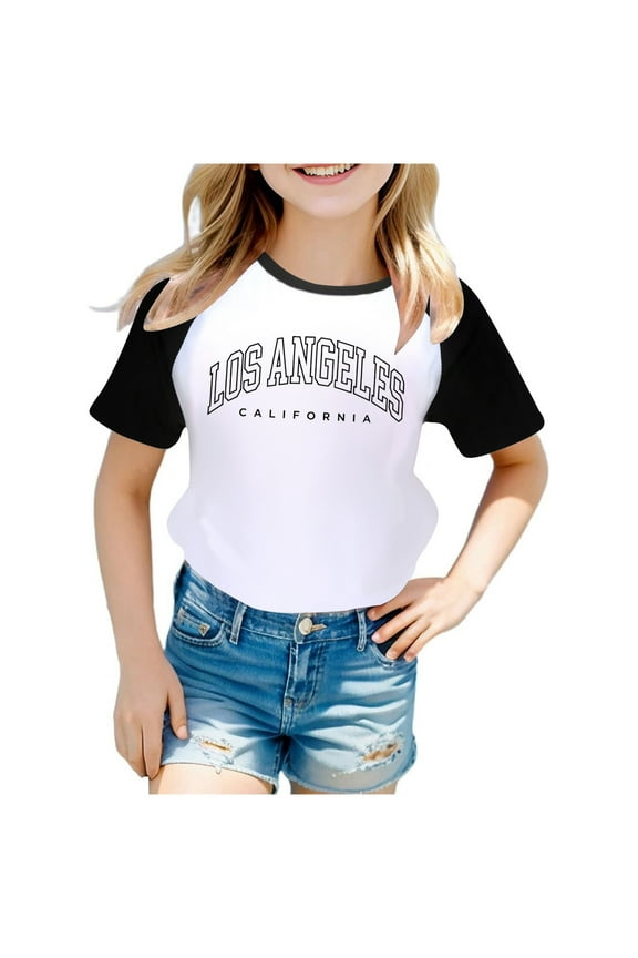Toddler Girl's T-Shirt Los Angeles Print Raglan Short Sleeve T Shirt Unisex Graphic Tees