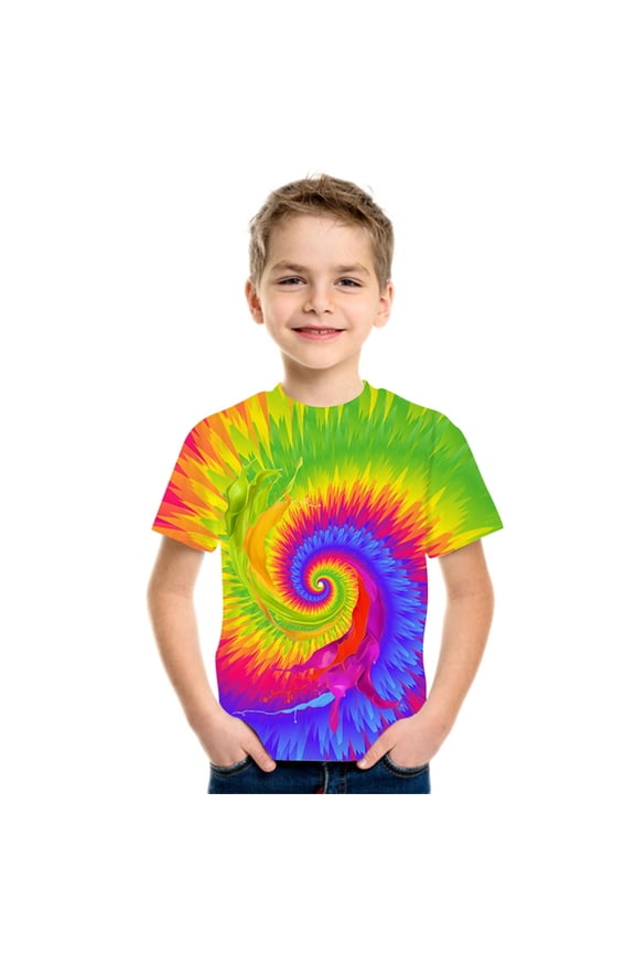 Toddler Girl's Tie Dye T-Shirt Cute Graphic Tee Shirts Casual Summer Short Sleeve Tops,15-16 Yeras,K2-B