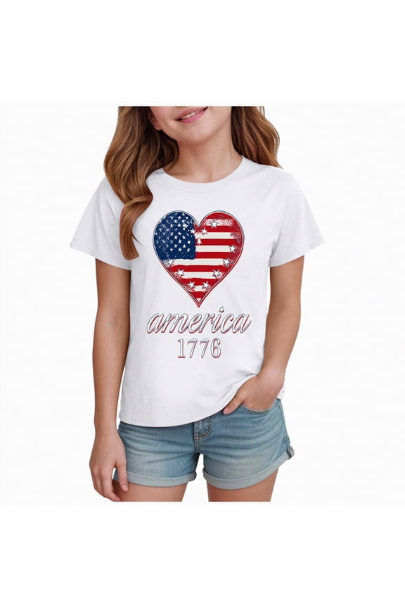 Toddler Girl's USA 250th Anniversary T Shirt Patriotic American Flag Eagle Graphic Soft Short Sleeve Tee for 1776-2026 US 250th Anniversary Gibobby,5-6 Years ,White
