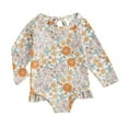 thumbnail image 1 of Toddler Girls 1 Piece Long Sleeve Flower Print Swimsuit Bathing Suit Beachwear Swimwear Yellow,18-24M Girls' Bikini Sets, 1 of 6