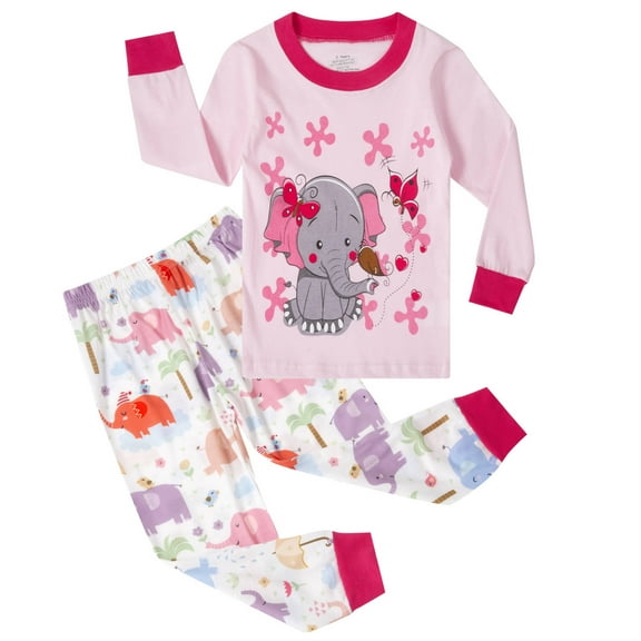 Toddler Girls 100% Cotton Elephant Pajamas Set Baby Casual Style PJs Size 3T