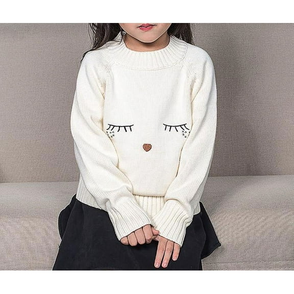Toddler Girls 100% Cotton White Pullover Winter Sweater