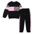 thumbnail image 1 of Toddler Girls 2 Piece Cute Outfits Set Leopard Pink Color Block Crewneck Sweatshirt with Jogger Pants Kids Clothing Set 3-4 T, 1 of 7