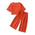 thumbnail image 1 of Toddler Girls 2 Piece Outfit Solid Color Half Sleeve Shirt and Elastic Wide Legs Pants Set, 1 of 9