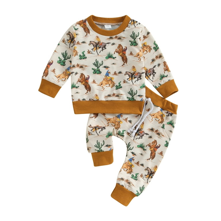 Toddler Girls 2 Piece Outfit Western Horse Print Sweatshirt and