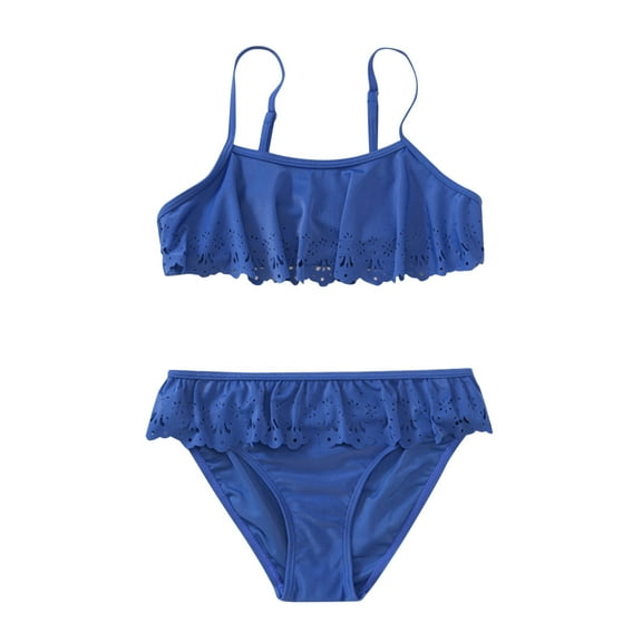 Toddler Girls 2 Piece Solid Bikini Swimsuit - High Waist Adjustable Strap Swimwear for Pool Beach