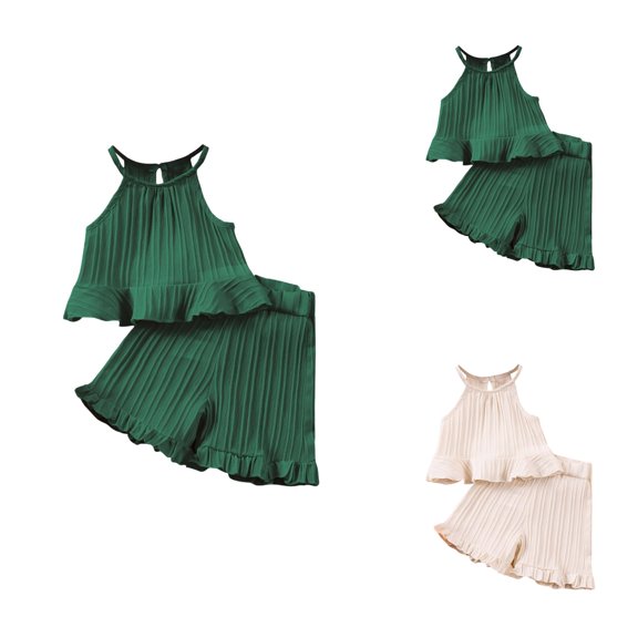 Toddler Girls' 2-Piece Summer Outfit: Off-Shoulder Denim Top & Ruffle Shorts Set, Casual Beach Playwear