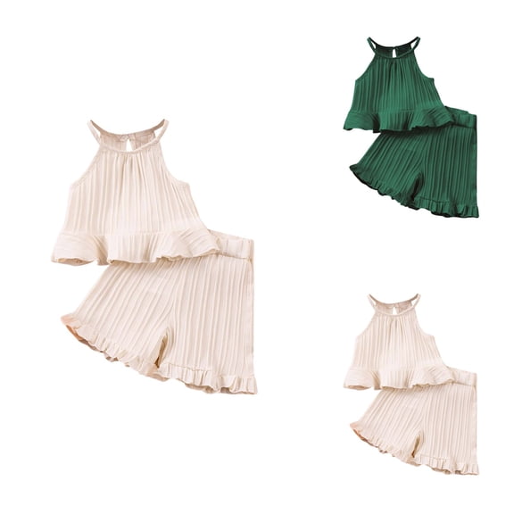 Toddler Girls' 2-Piece Summer Outfit: Off-Shoulder Denim Top & Ruffle Shorts Set, Casual Beach Playwear