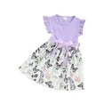 thumbnail image 1 of Toddler Girls 2 Piece Summer Outfits Round Neck Fly Sleeve Ribbed Butterfly Print Dress + Solid Color Belt Set, 1 of 8