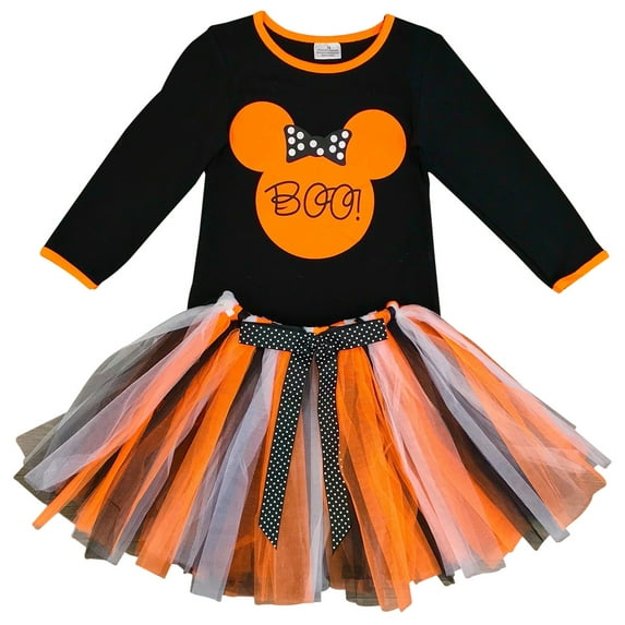 Toddler Girls 2 Pieces Skirt Set BOO T-shirt Top Tutu Tulle Skirt Set Black Orange 2T XS (P501685P)