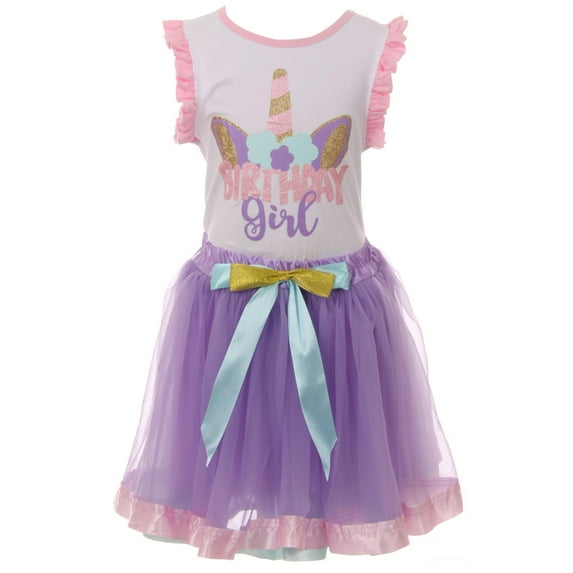 Toddler Girls 2 Pieces Skirt Set Unicorn Birthday Tank Top Tutu Tulle Party Skirt Set White 2T XS (P501610P)