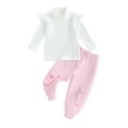 thumbnail image 1 of Toddler Girls 2PCS Pants Sets White Long Sleeve Ruffle Tops Pink Cargo Pants Sets, 1 of 8