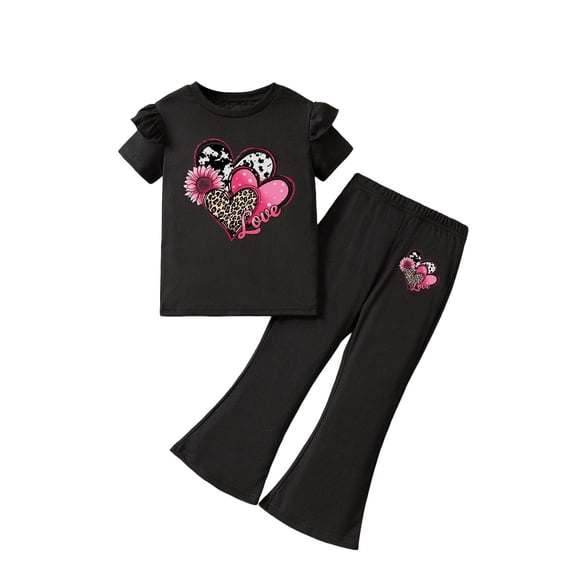 Toddler Girls 2Pcs Summer Outfits Set – Cute Flower Short Sleeve T-Shirt + Pants (Gift Set) Summer 2Pcs Gift Outfits Set Girls Summer Set 3-8 Years,6-7 Years